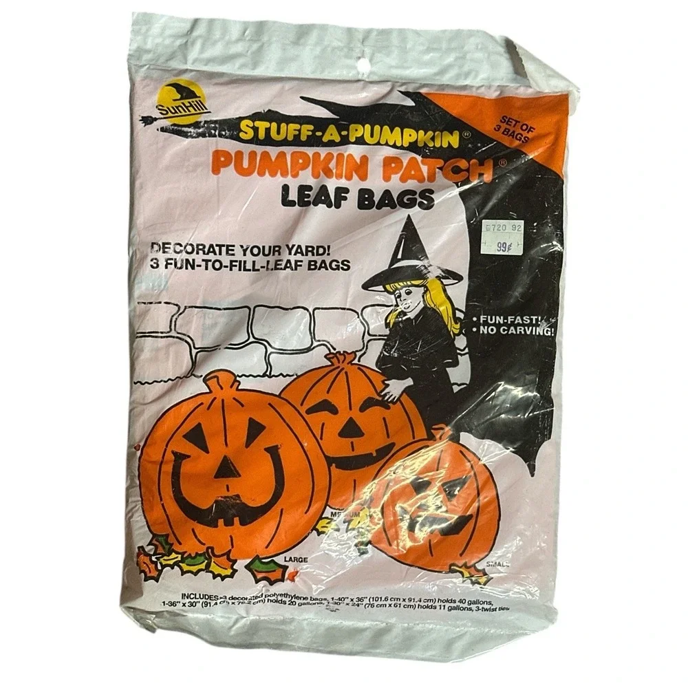 Halloween‎ Stuff A Pumpkin Leaf Bags SunHill 1990 3 Sizes Pumpkin New Sealed
